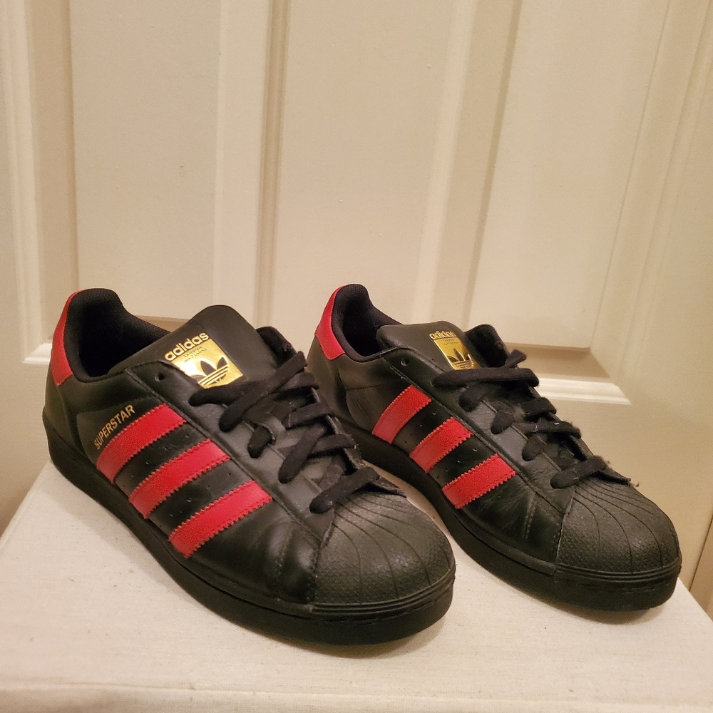 Black and Red Adidas superstars